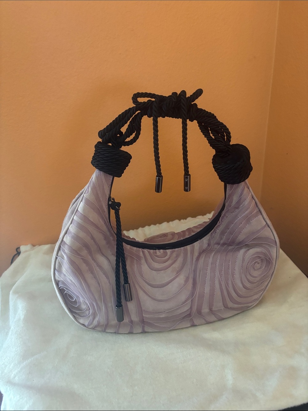 Giorgio Armani Lavender Shoulder Bag with Black Rope Handle